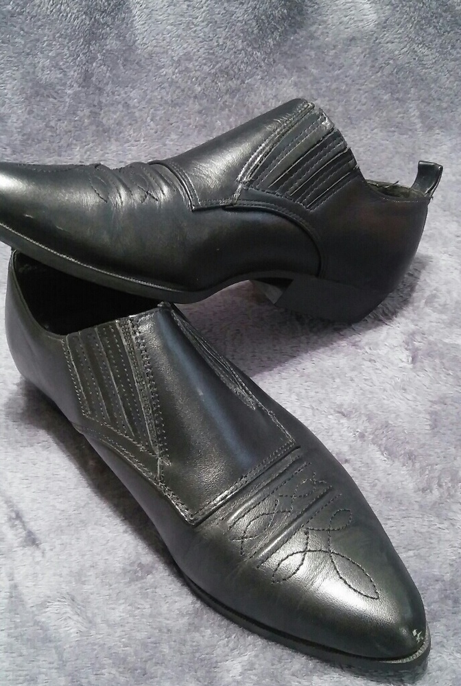 Black Leather Slip On Ankle Boot Oxford Wing Tip